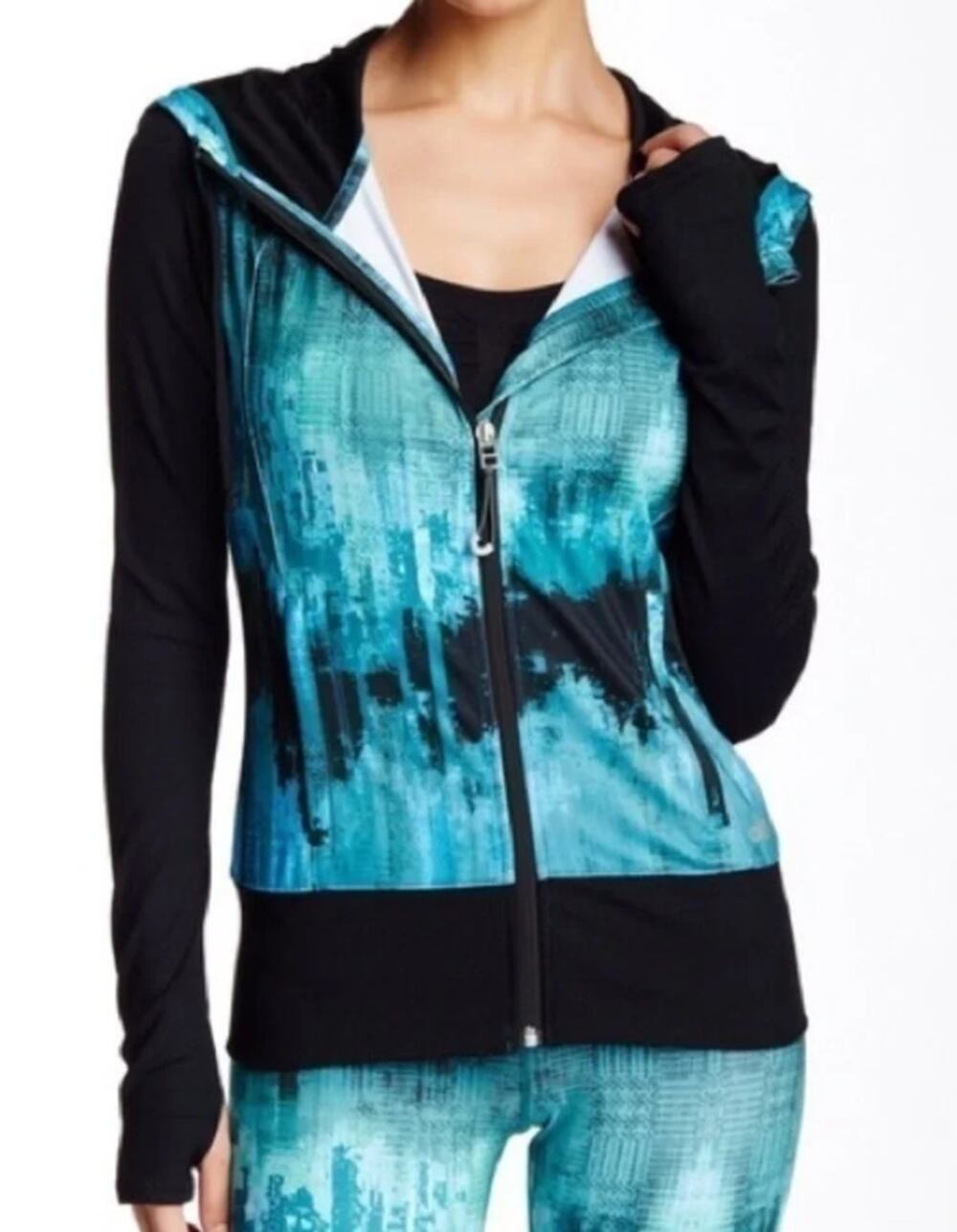 Alo Yoga Watercolor Desert Flow Hooded Jacket Blue Black Size Medium